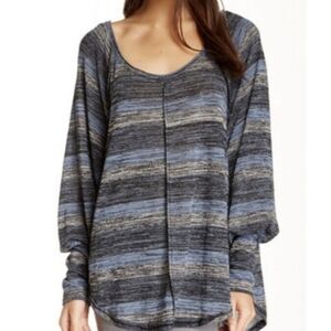 Free People Hacci Carolina Striped Pullover Sweater  Blue/Grey M Boho Relaxed